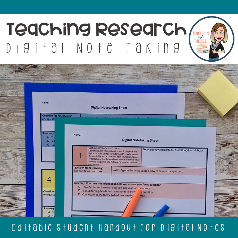 Teachers Pay Teachers resource: Digital Note Taking Handout for Students